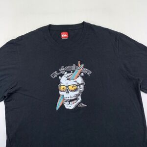 Quiksilver Black T-Shirt Mens XXL Skull Surfboard Graphic Tee Skater Grunge